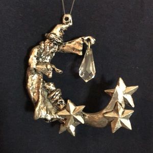 CRYSTAL & PEWTER Wizard Merlin Fantasy Sphere Raindrop Cut Crystal Power Healing